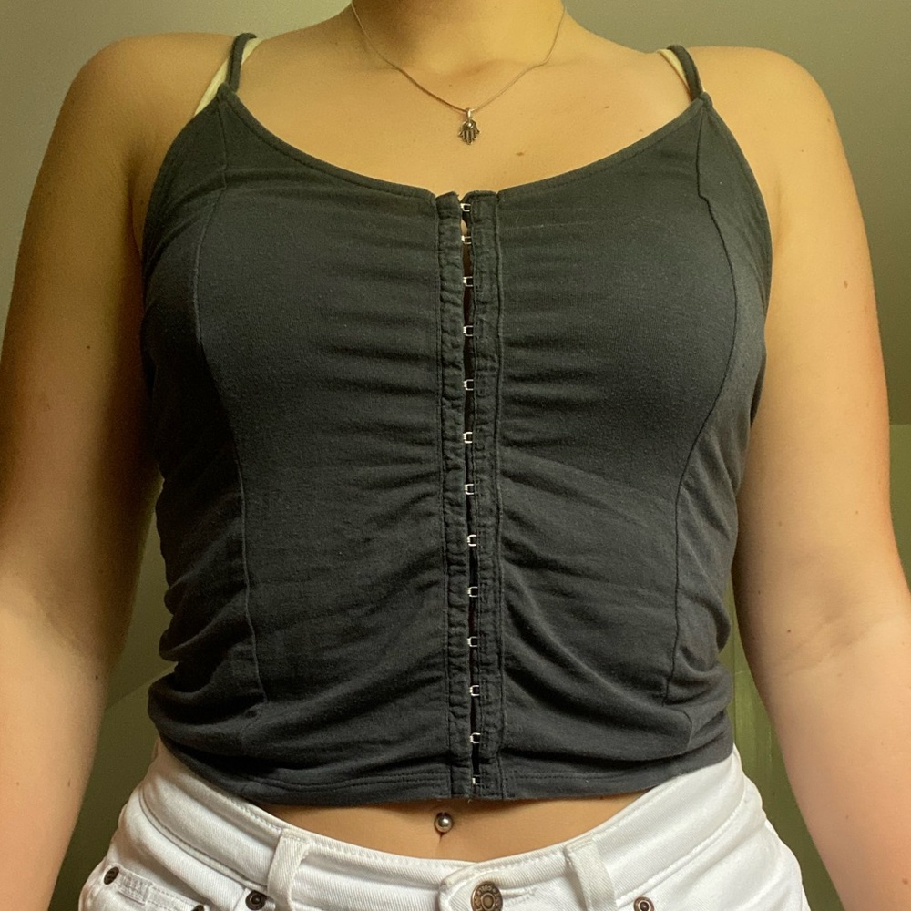 American Eagle dark gray clasp front tank
